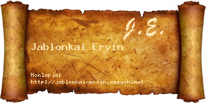 Jablonkai Ervin névjegykártya
